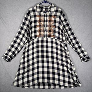 NWT Stetson Size XL Flannel Buffalo Plaid Western Shirt Dress Cream Pockets $75